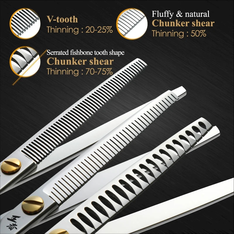 Fenice King Series VG10 acero 7/7, 5/8 pulgadas tijeras profesionales para el cuidado de perros y mascotas herramientas de tijeras finas curvadas rectas - imagen 5