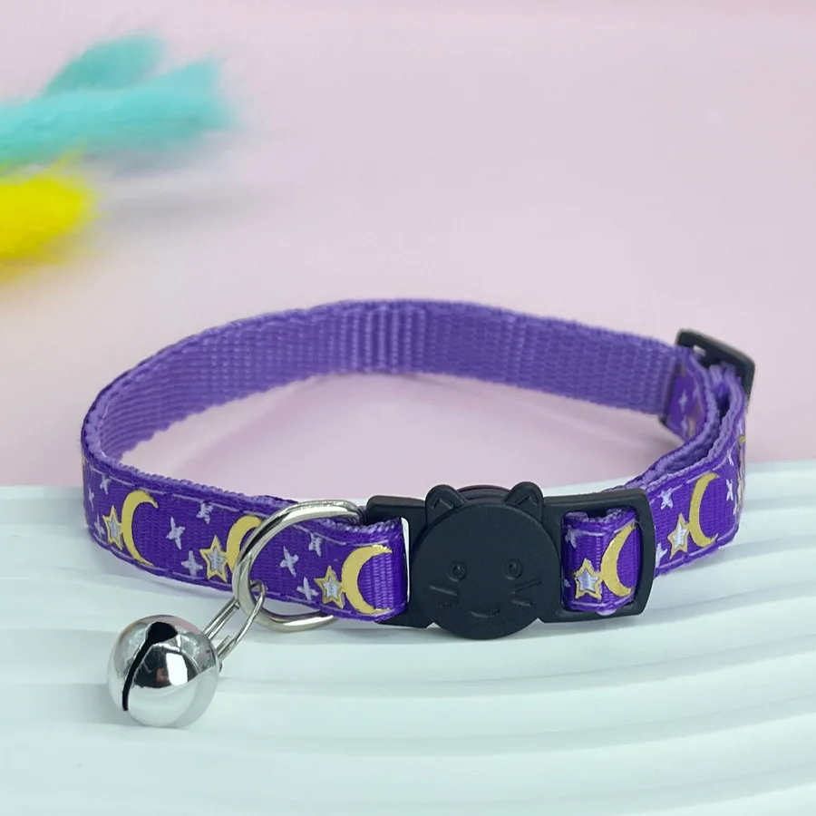 Collar para mascotas Gold Star Moon, Collar reflectante para perros y gatos con hebilla de seguridad y campana, Collar ajustable para gatitos con brillo - imagen 5