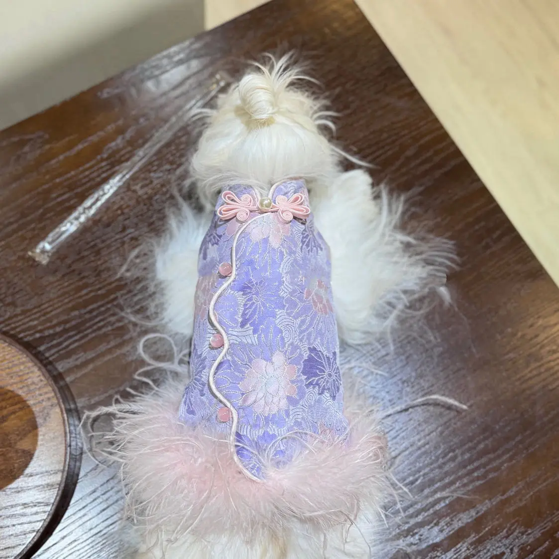Traje de Año Nuevo para mascotas, vestido de princesa estampado estilo Hinese (bichon Frise, Pomerania, Teddy), ropa festiva para perros para vacaciones - imagen 3