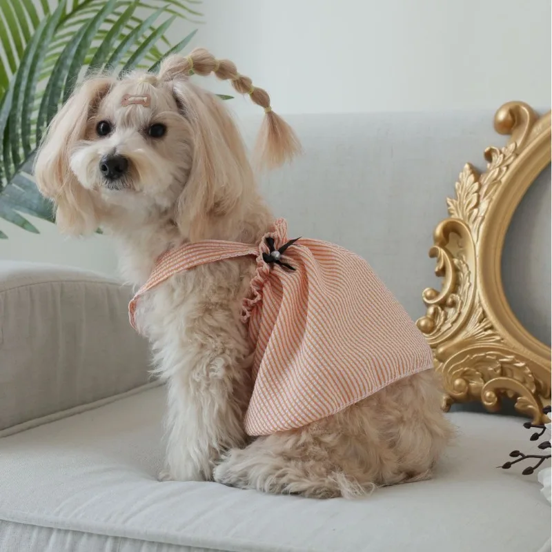 Vestidos bonitos para perros, vestidos a cuadros con volantes y lazo para perros grandes, ropa maltesa de peluche, Chihuahua, ropa para perros, trajes para gatos medianos - imagen 2