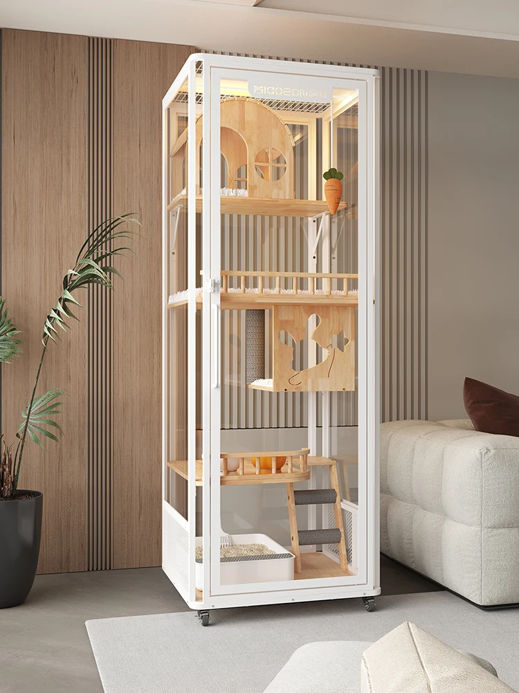 Villa panorámica grande de cristal para gatos, jaula para gatos de madera maciza para interiores, gabinete para gatos de cuatro capas, último diseño para gatos - imagen 3