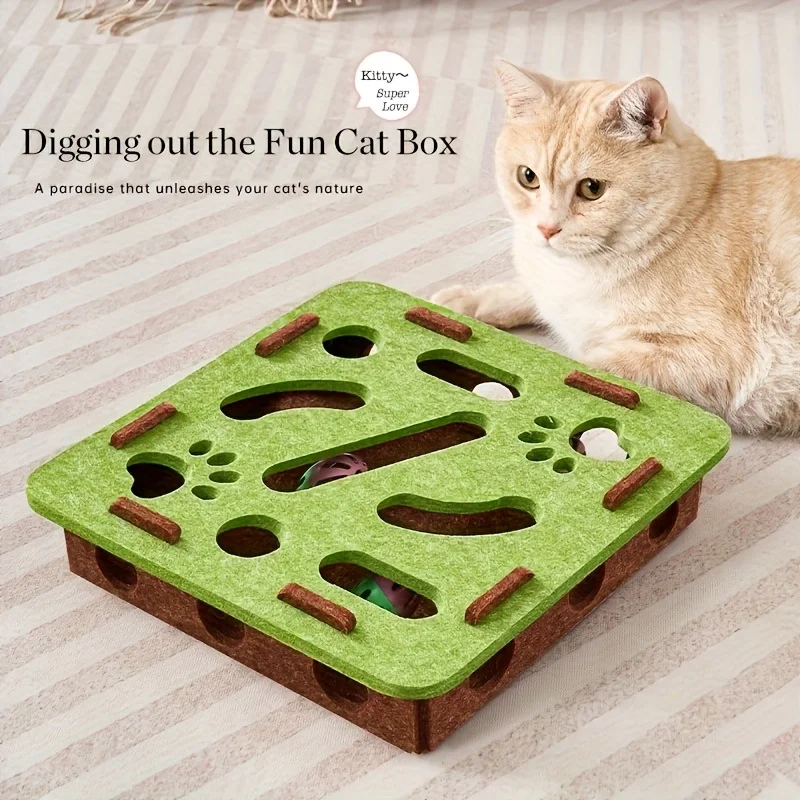 Cat Fun Box - Juego interactivo de rompecabezas para gatos para rascar y excavar para gatos de interior, estimulación intelectual y actividad física - imagen 2