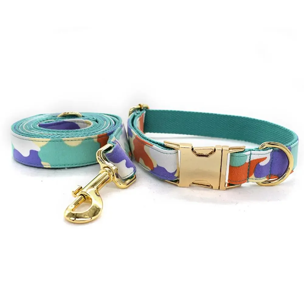 Collar de perro personalizado con grabado gratuito, correa para mascotas a juego, hebilla de Metal de contactos personalizados, Collar de camuflaje para cachorros - imagen 2