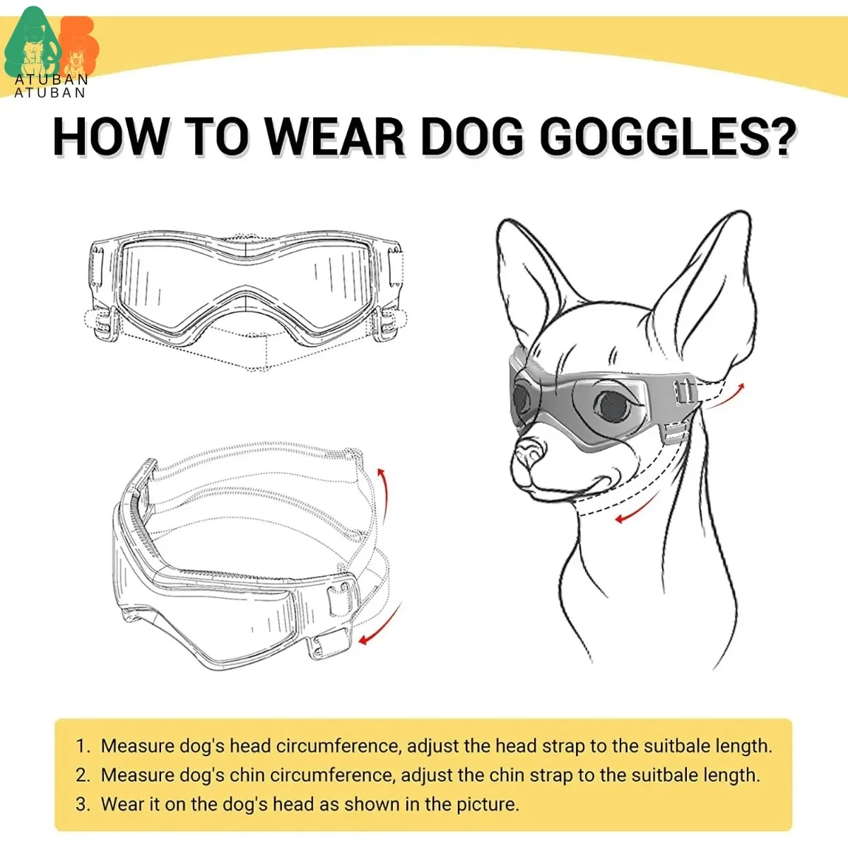 ATUBAN Gafas de sol para perros Gafas para perros, cómodas, suaves, fáciles de usar, protección UV ajustable, gafas de sol para cachorros para perros pequeños a medianos - imagen 3