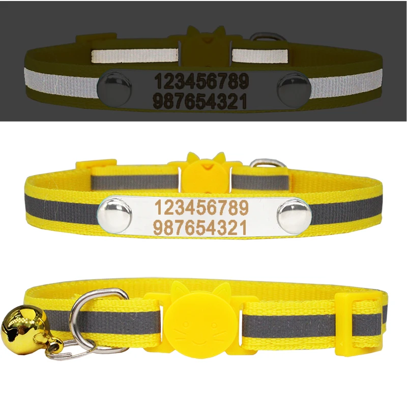 Collar reflectante para gato, ID grabado personalizado con campana, Collar desmontable para cachorros y mascotas, accesorios, Collar con placa con nombre - imagen 2