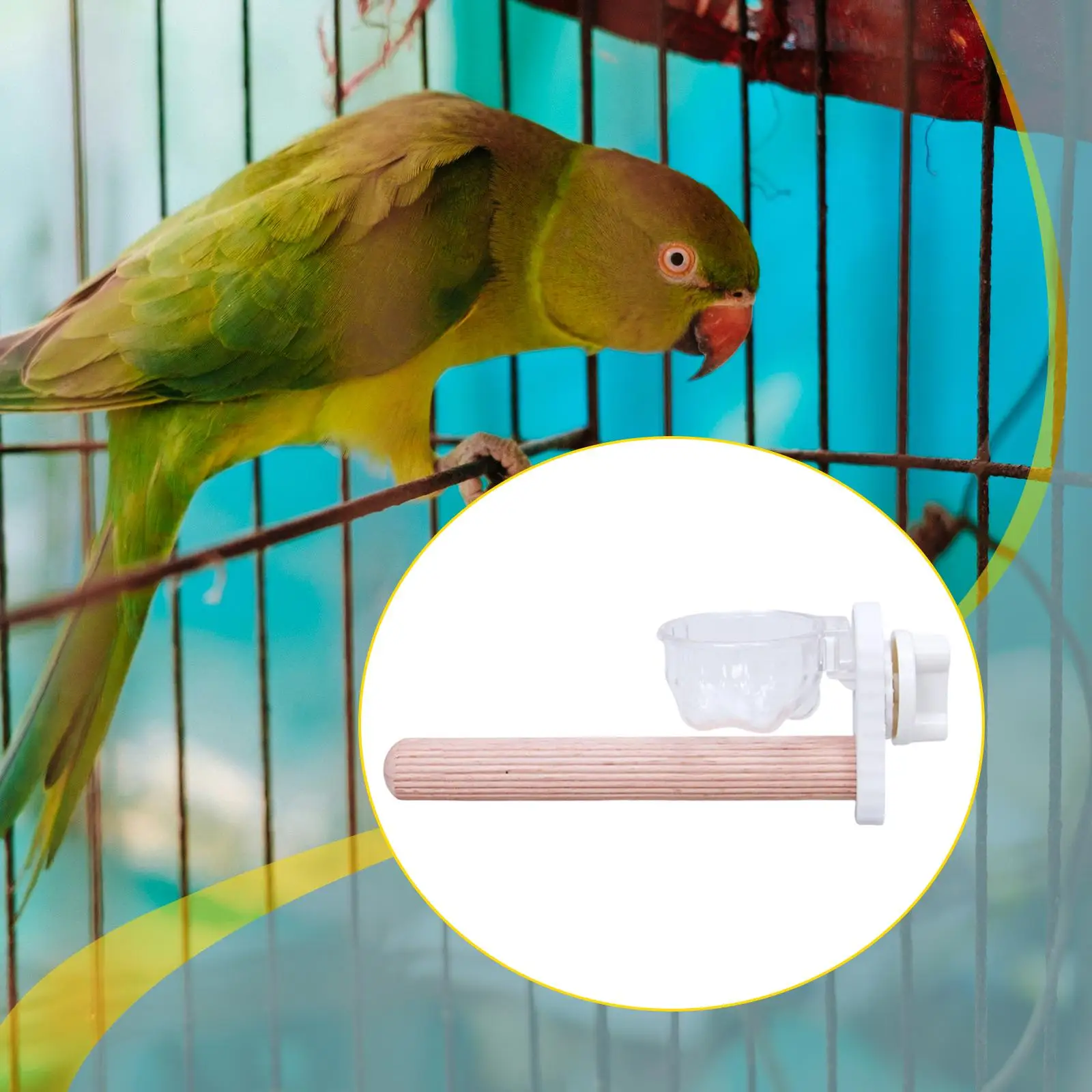 Hard Wood Bird Perch Stand Non Slip Cage Accessory Parrot Feeding Cup for Budgie Conure Cockatiel