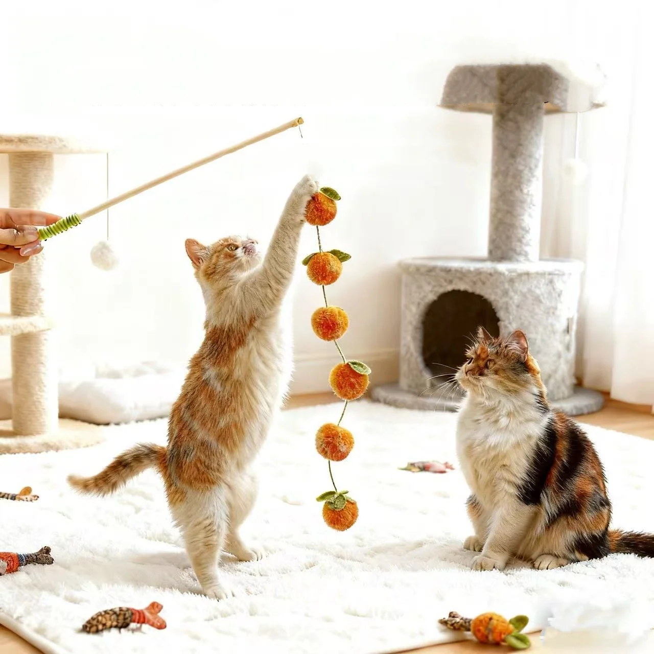 Juguete para gatos con mango de madera en forma de fruta, palo largo para jugar interactivo y resistente a morderse, Ideal para mantener los gatos divertidos - imagen 2