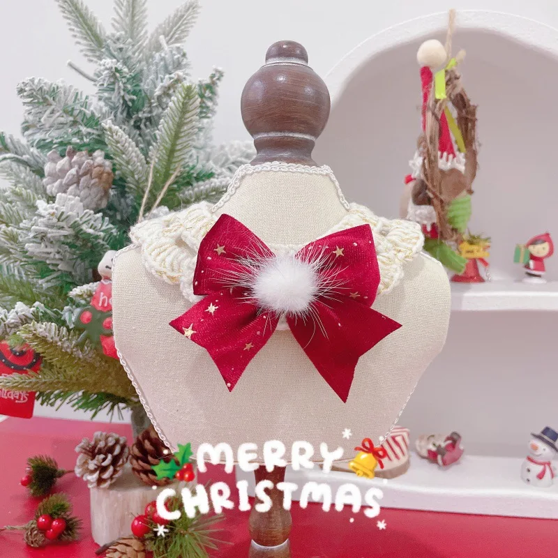 Pajarita navideña para mascotas, bufanda con bola de piel, Collar de corbata de Año Nuevo para perros y gatos, accesorio de toalla para babas para mascotas, accesorios para perros pequeños - imagen 5