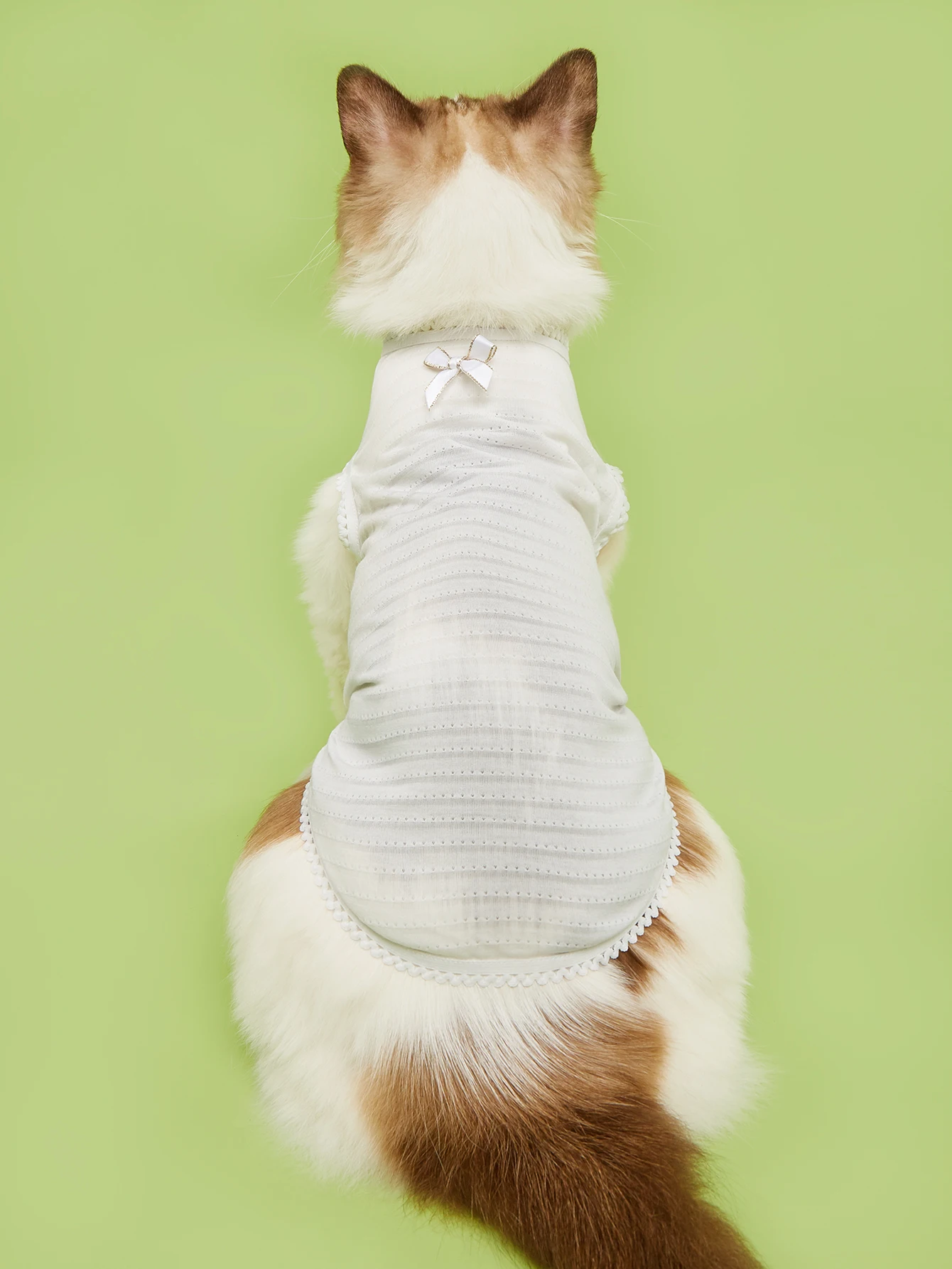 Chaleco para mascotas, estilos de rayas multicolores (blanco/rosa/azul), ribete de encaje y lazo de arena, tela transpirable perfecta para atuendos de verano - imagen 5