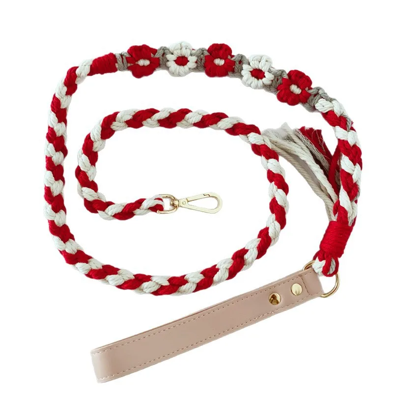 Juego de correa para mascotas tejida floral: correa para perros elegante y moderna con cuello, bonito diseño de flores para perros pequeños a medianos, acceso para caminar para mascotas - imagen 4