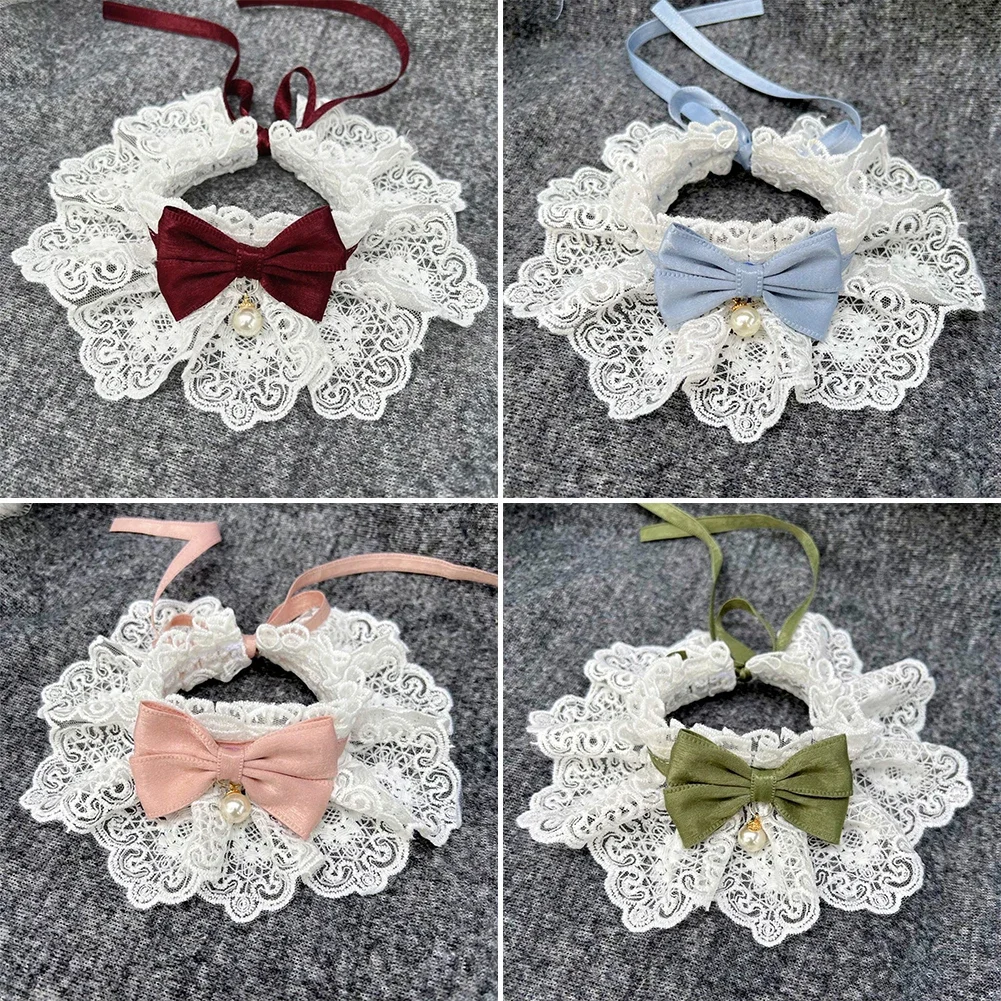 Collar de perlas con lazo de encaje, pañuelo para perro y gato, gatos, gatitos, perros, cachorros, babero, Collar, corbata, correa para el cuello, accesorios para bufanda - imagen 2