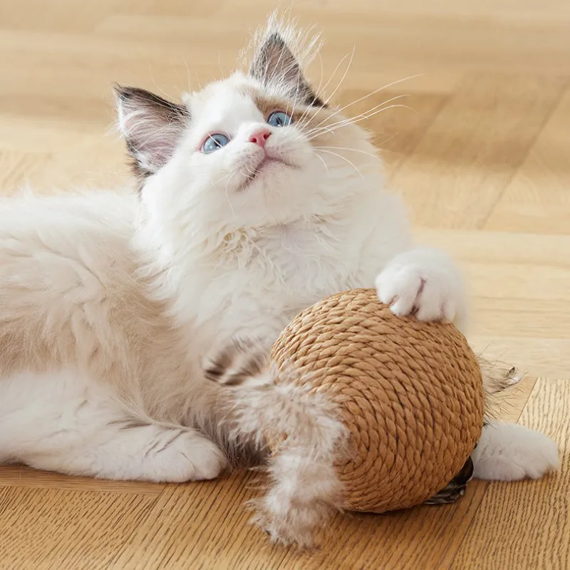 ของเล่นแมว Feather Ball ของเล่นแมว Interactive Scratch-ทนแมว Sticks Self-hi Sisal Balls ของเล่นสําหรับแมว Teasing สัตว์เลี้ยงผลิตภัณฑ์ - imagen 5