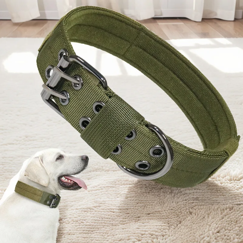 Collar táctico de nailon para perros grandes, ajustable con cierre de hebilla de 5 niveles, Collar resistente para mascotas, punto de fijación de correa - imagen 3