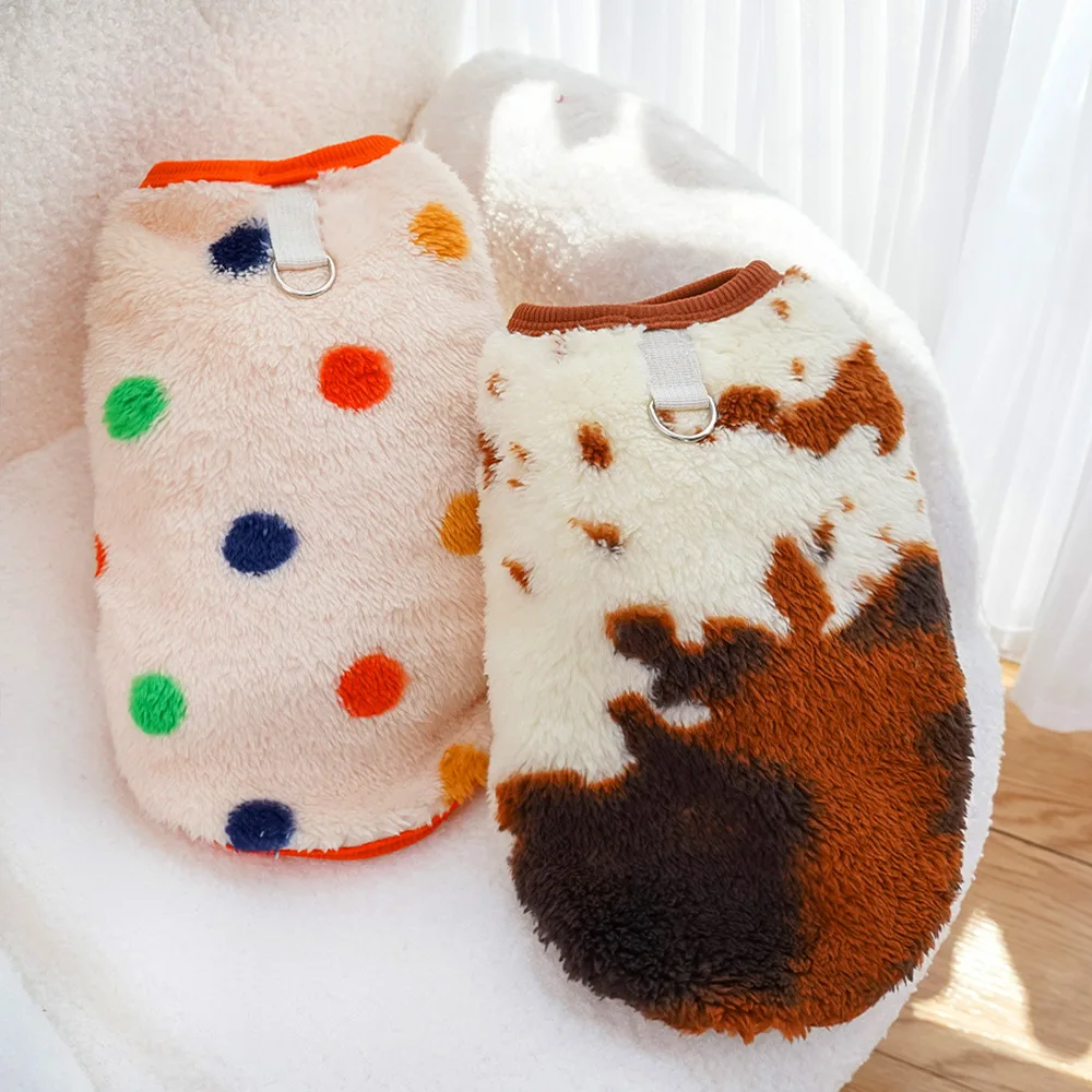Autumn and Winter Polka Dot Plush Vest for Dogs Cats Pet Clothes Vests Supplies Dog Clothing Puppy Clothes for Small Dogs