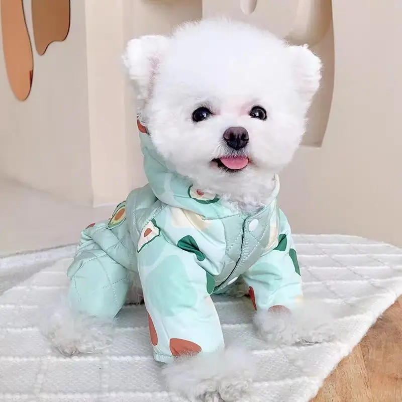 Abrigo de cuatro patas con capucha para mascotas, mono cálido y a prueba de viento para perros, mono de cuatro patas, Schnauzer de peluche para mascotas, ropa para cachorros de otoño e invierno - imagen 3