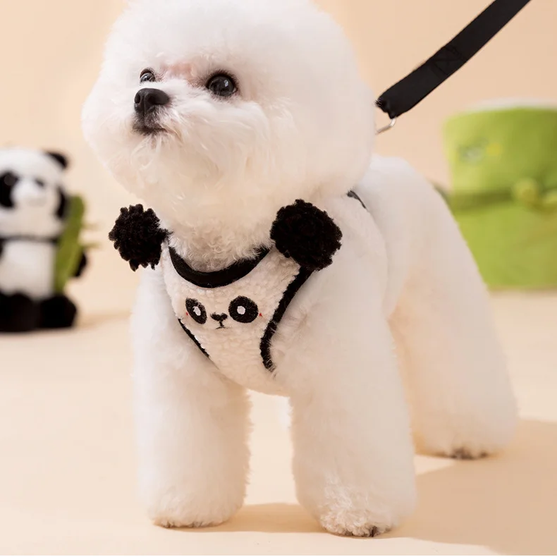 Perro lindo Animal de peluche Panda perro arnés y Collar de correa conjunto y perro de tamaño mediano Teddy chaleco al aire libre estilo arnés correa de perro - imagen 3