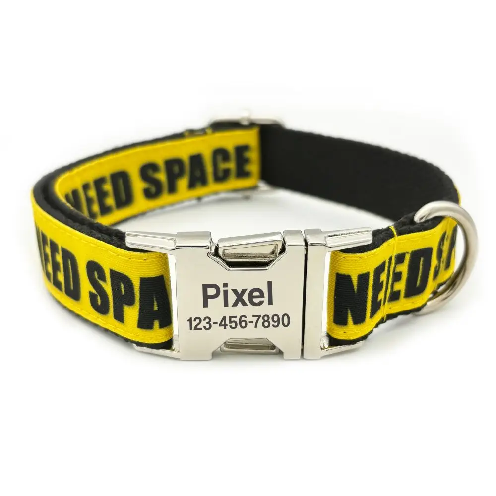 Collar personalizado para mascotas, señal de advertencia, no mascota, necesito espacio, etiqueta de identificación con nombre de gato y cachorro, collares básicos ajustables para perros - imagen 2