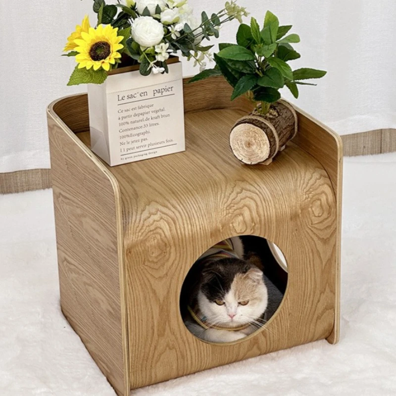 Casa de madera para gatos, camas de lujo para gatos, muebles, accesorios, casas para gatos, gatitos, gatos pequeños, hogar, túnel para gatos, camas ocultas - imagen 2