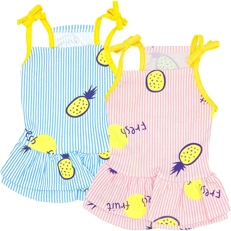 Camisa con falda para perro, Camisetas estampadas a rayas, chaleco de algodón, vestido plisado, ropa para cachorros, ropa para mascotas de verano para perros pequeños y medianos y gatos - imagen 4