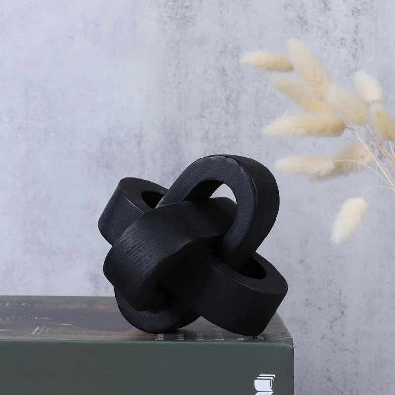 Adorno de madera de estilo bohemio para decoración del hogar, nudo de madera tallado a mano de 3 eslabones, arte, mesa artesanal, granja, oficina, adorno de decoración rústica - imagen 4