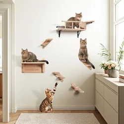 Árbol rascador de pared para gatos con escaleras de sisal y estantes