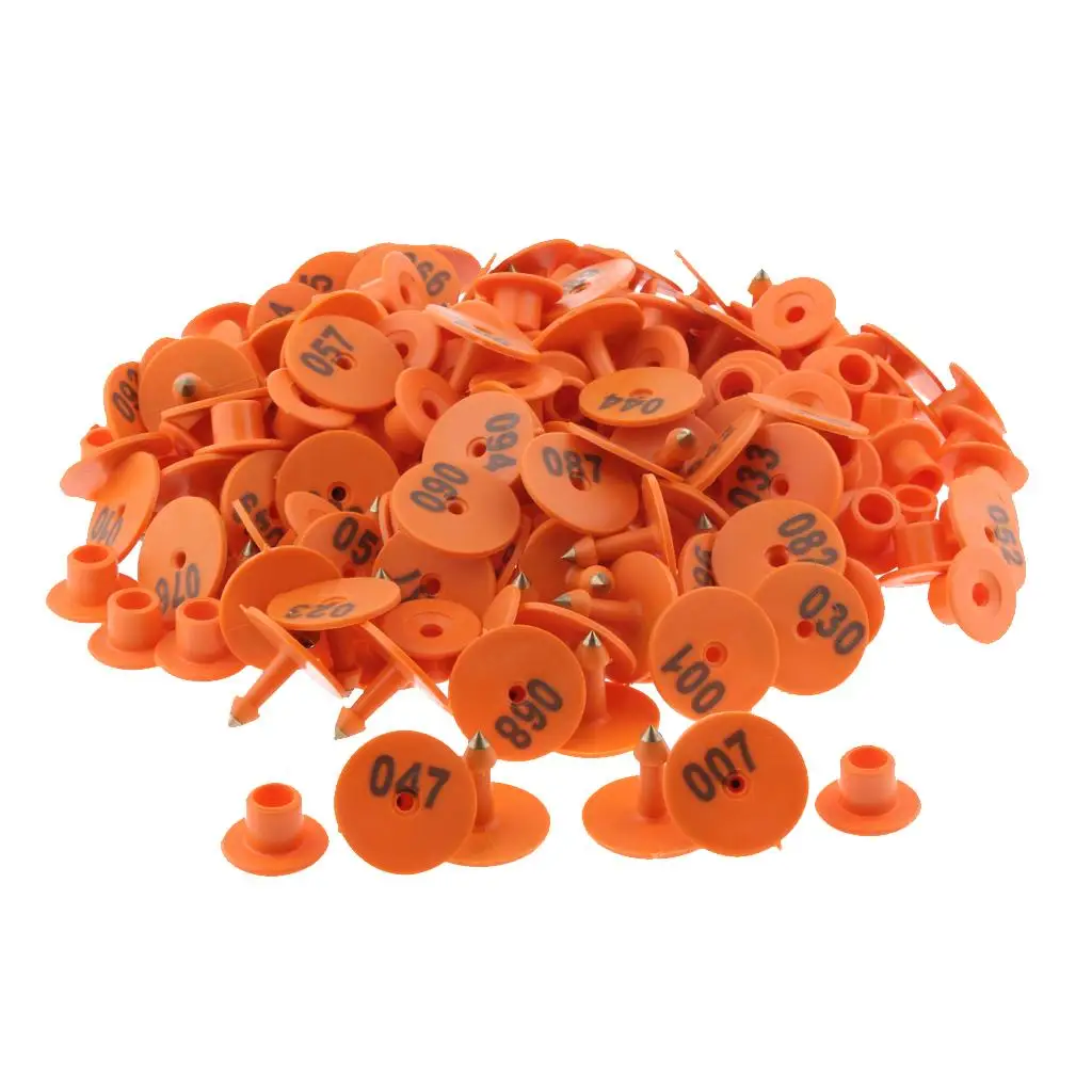 100PCS Small Numbered Livestock Ear Tag for Pig Cow Cattle Goat Sheep Orange