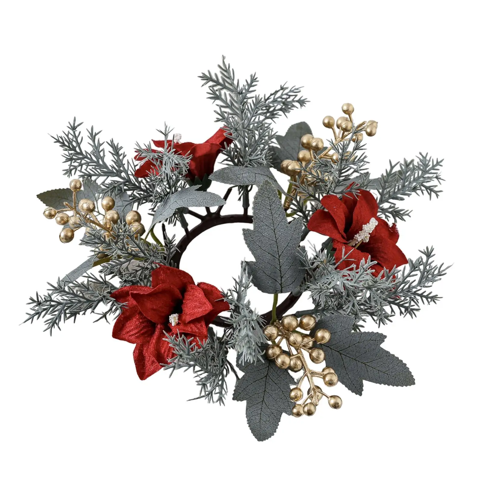 Christmas Pillar Candle Ring Wreath Candle Base Holder Garland for Farmhouse Living Room Dining Table Centerpiece Party Wedding