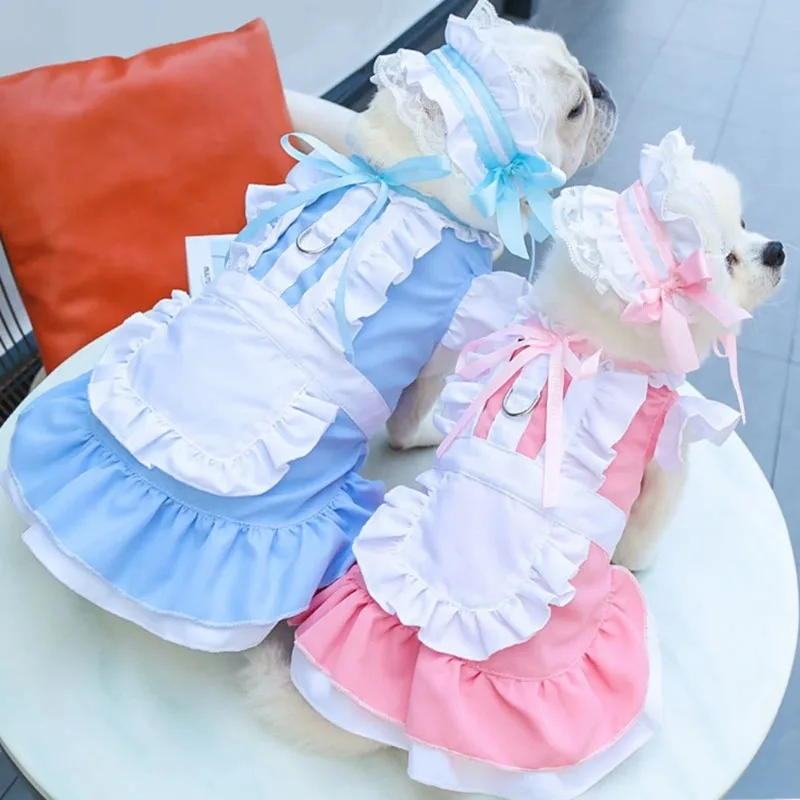 Ropa de primavera y verano para mascotas, vestido de sirvienta para perros pequeños, falda para gatos, vestidos de boda de verano para perros, ropa para mascotas Chihuahua Yorkies - imagen 2