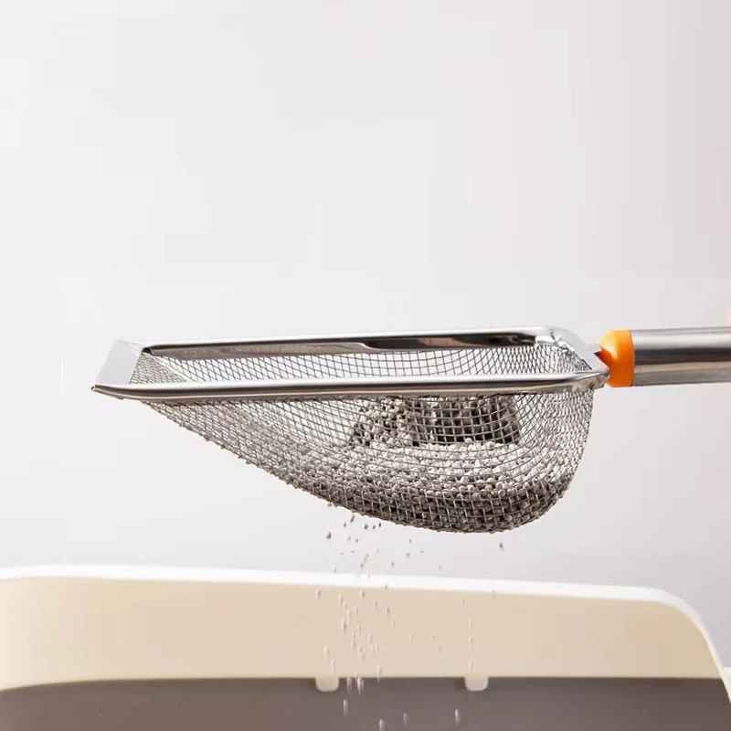 Cuchara de arena para gatos de acero inoxidable, limpiador de arena para gatitos de malla fina, pala antiadherente duradera con orificio para colgar, Herramientas de limpieza para mascotas - imagen 3