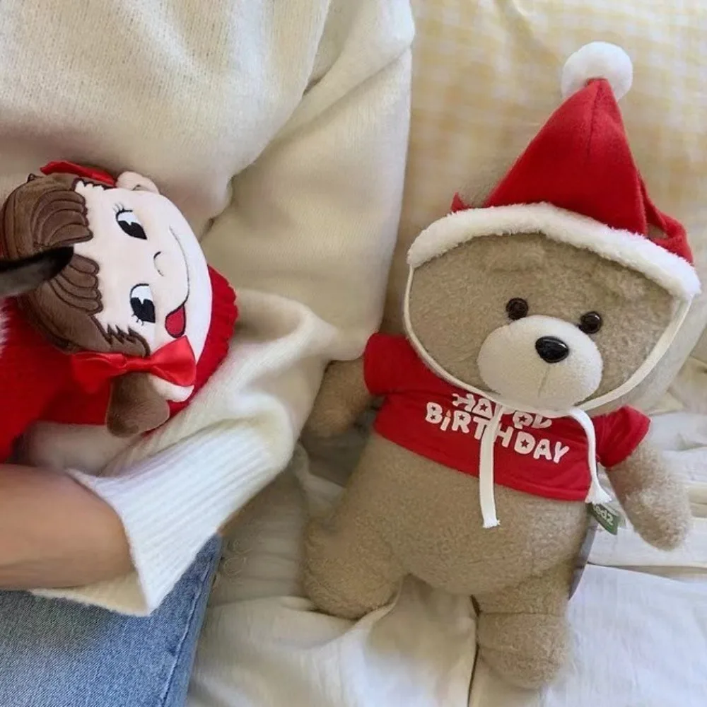 Gorro de Navidad para mascotas, bonito y festivo, gorro con bola de piel de gato rojo, cubierta para la cabeza, gorros cálidos, accesorios para perros de Año Nuevo para perros pequeños - imagen 2