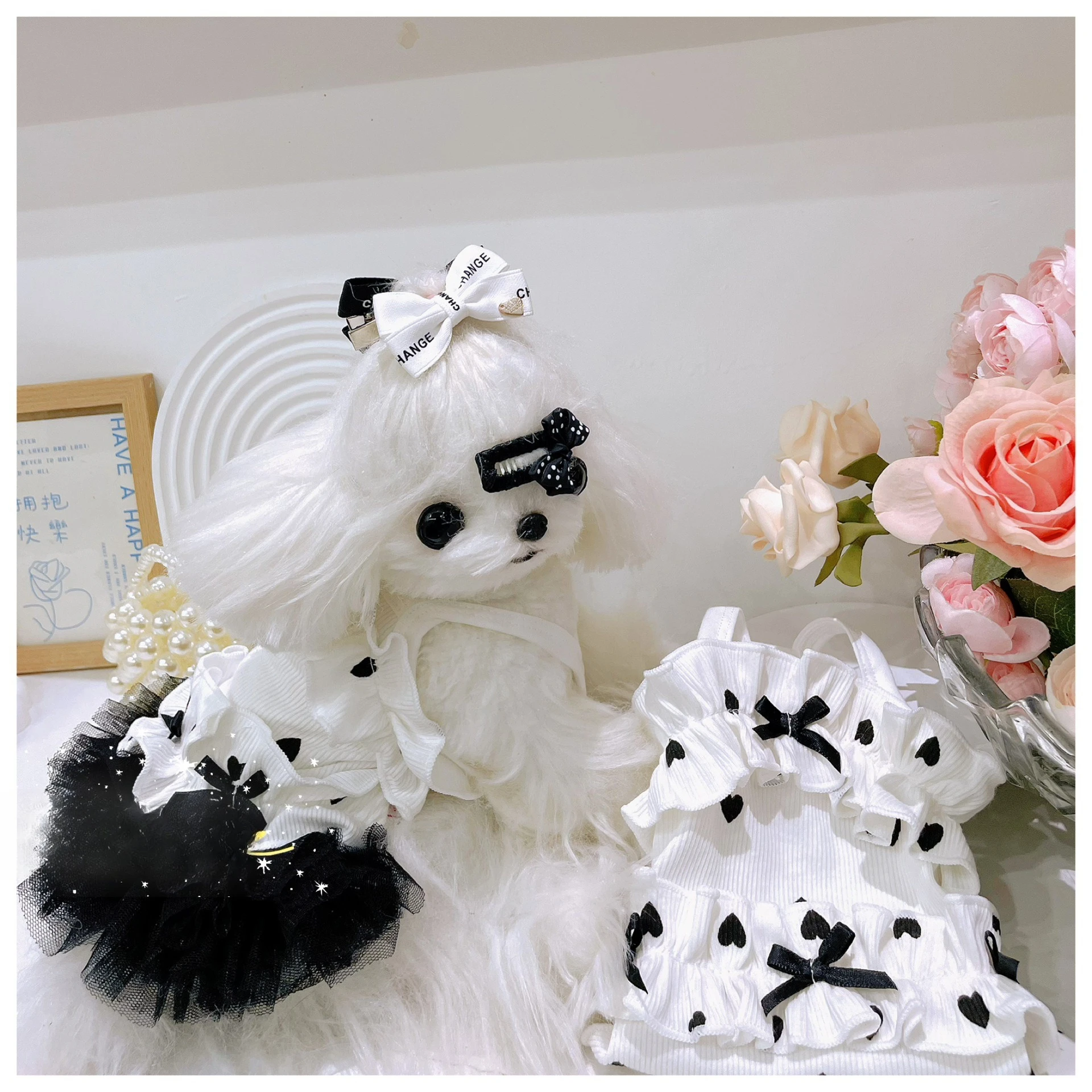 Vestido de retazos de malla para mascotas, chaleco de princesa para perros, falda acampanada elástica de Yorkshire, vestido camisola, ropa para perros pequeños - imagen 2