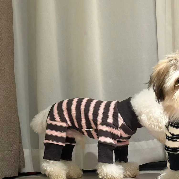 Mono a rayas de otoño e invierno para mascotas, pantalones de cuatro patas, camisa Base de invierno, ropa para cachorros, pijama para perros - imagen 3
