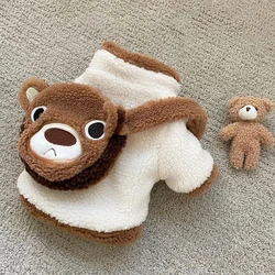 Ropa cálida para perros, ropa de invierno para cachorros, mochila de oso para mascotas, abrigo de algodón, chaqueta fría de peluche, jersey de dibujos animados, ropa de dos patas para mascotas