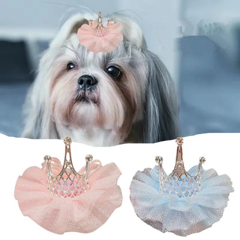 Linda corona de princesa de encaje para perro, gato, pinza para el pelo para mascota, boda, fiesta de cumpleaños, fotografía, decoración, suministros para mascotas, regalo para gatito y cachorro - imagen 2