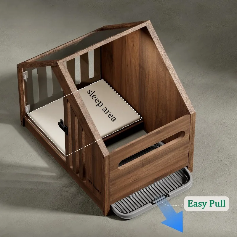 Cama para perros de madera maciza con inodoro para perros, inodoro de lujo para casa, camas para cachorros transpirables semicerradas, perrera para perros de interior fácil de limpiar - imagen 2