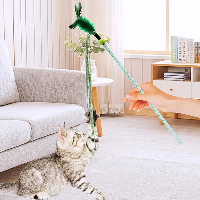 Juguete interactivo con borla para gato, palo Teaser de pluma con campana, suministros para mascotas - imagen 4