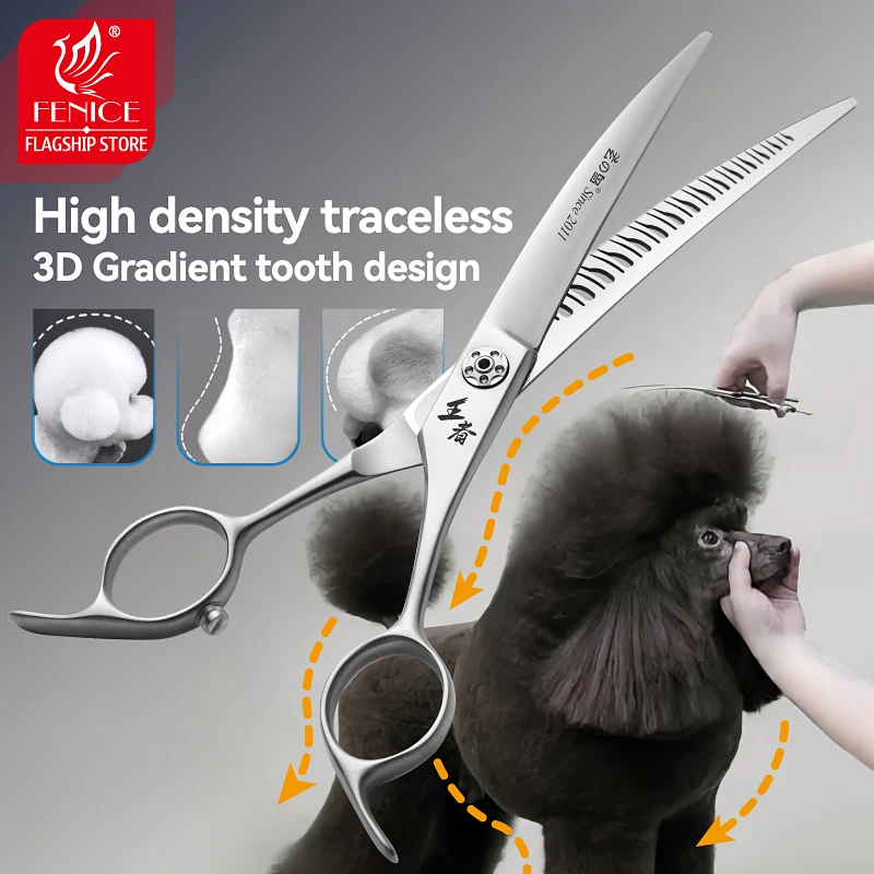 Fenice VG10 acero 7 pulgadas 3D dientes inversos tijeras mágicas para el cuidado de perros y mascotas tijeras rectas/curvas tornillos de rodamiento 60-70%