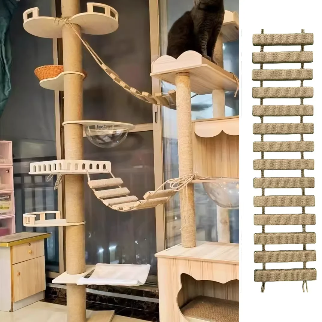 Estantes de escalada para gatos, torre de árbol para gatos montada en la pared, escaleras de Sisal, poste rascador para gatos de interior, gimnasio, pasarela en el cielo, accesorios de juguete - imagen 2