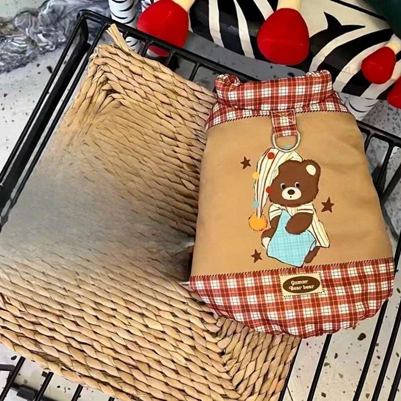 Abrigo grueso de oso a cuadros para otoño/invierno para mascotas, abrigo de cuello alto para gato Yorkshire, ropa para cachorros de invierno para perros pequeños