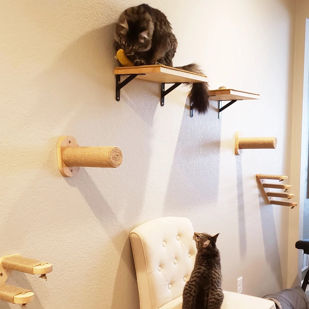 Marco de escalada para gatos de madera maciza, plataforma de pared para gatos montada en la pared, hamaca montada en la pared, sisal, antideslizante, fácil de limpiar, adecuada para jugar - imagen 3