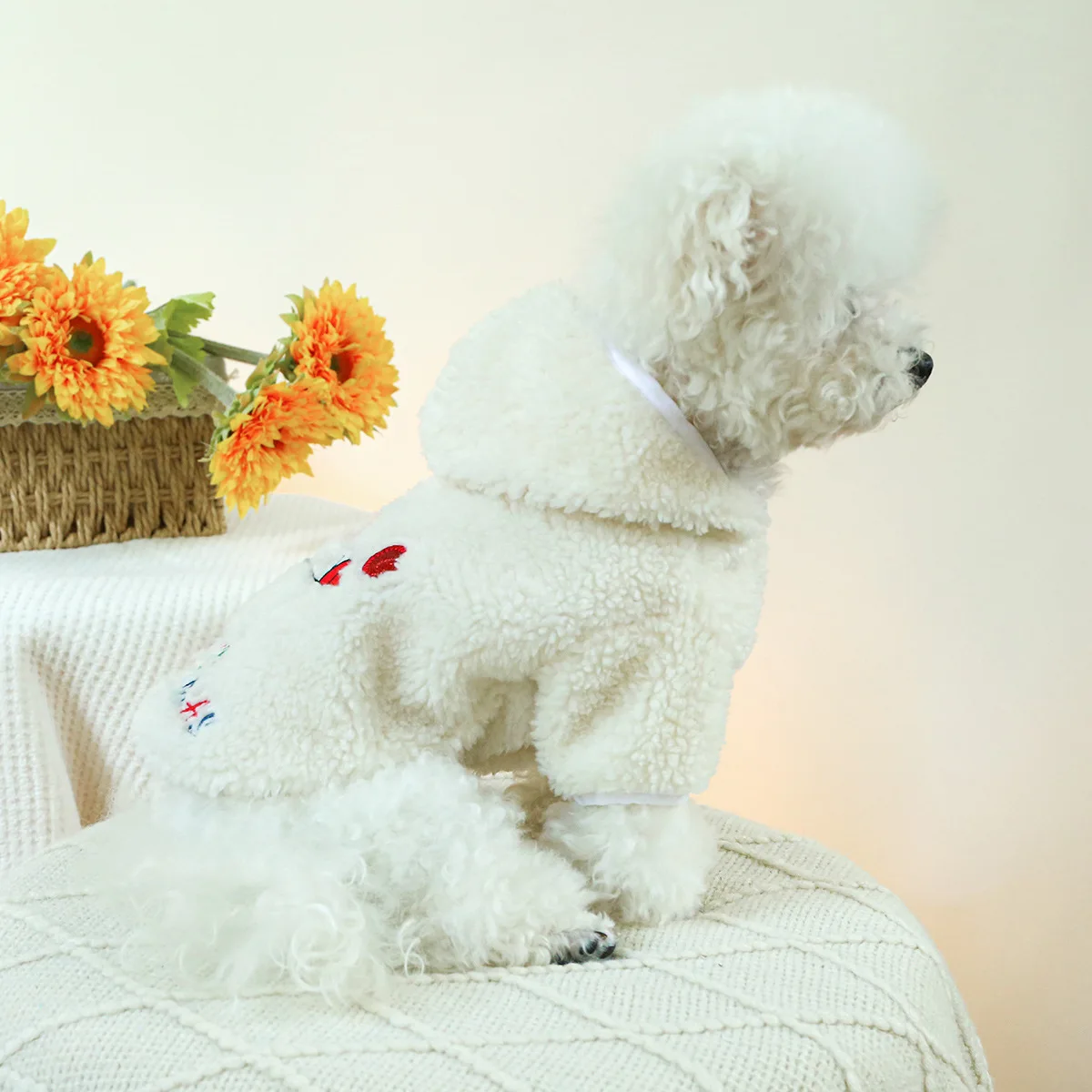 Abrigo con capucha de piel de cordero para mascotas, chaqueta navideña para perros y gatos, ropa esponjosa de Navidad, lindo muñeco de nieve, ropa para cachorros, abrigos - imagen 4