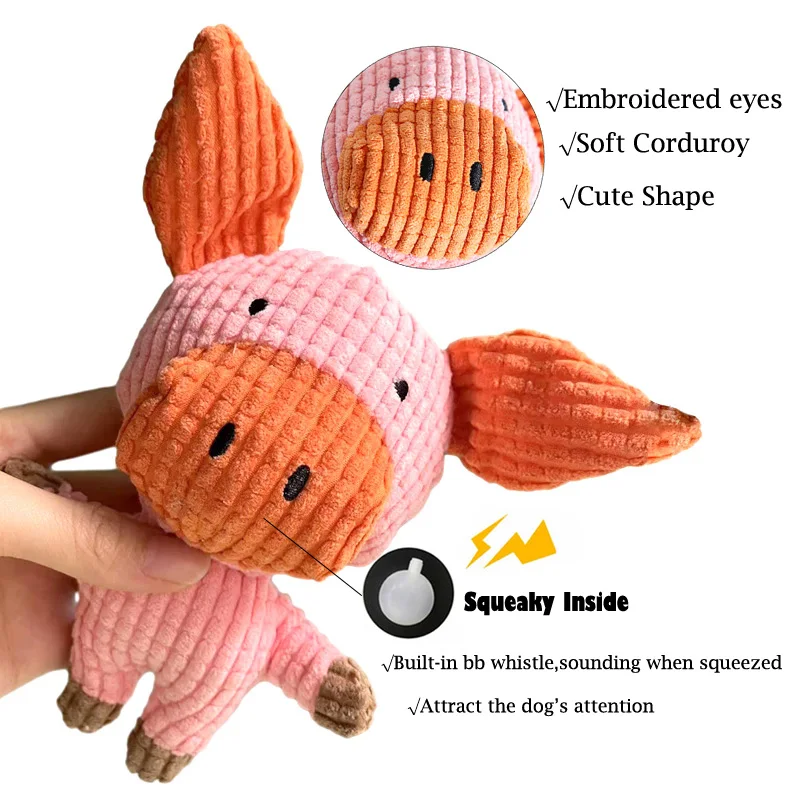Juguete de perro de peluche para mascotas pequeñas y medianas, divertidos juguetes interactivos chirriantes, forma de vaca/cerdo, suministros de juguetes para masticar para perros de peluche - imagen 3