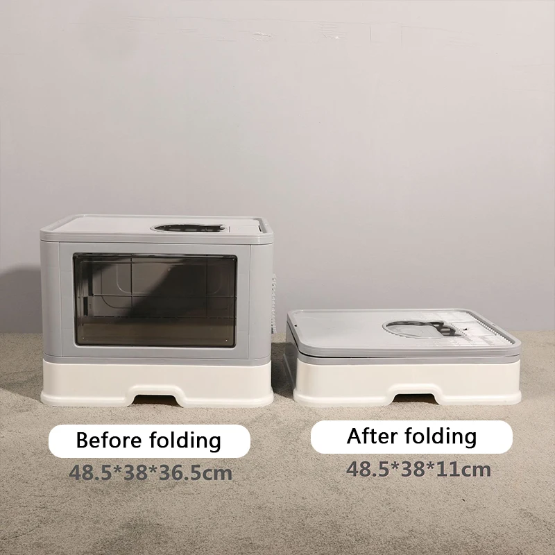 Orinal plegable para mascotas, caja de arena antisalpicaduras completamente cerrada, bandeja con cuchara, caja de arena de plástico limpia, suministro para mascotas - imagen 2