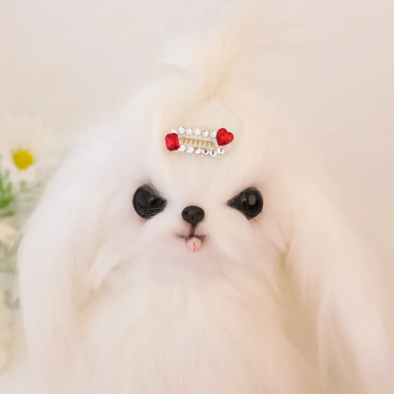 Clip BB a cuadros hecho a mano para mascotas, pinzas para el cabello, pelo largo, gato, maltés, perro pequeño, agua, diamante, tocado de amor, accesorios para cachorros - imagen 4