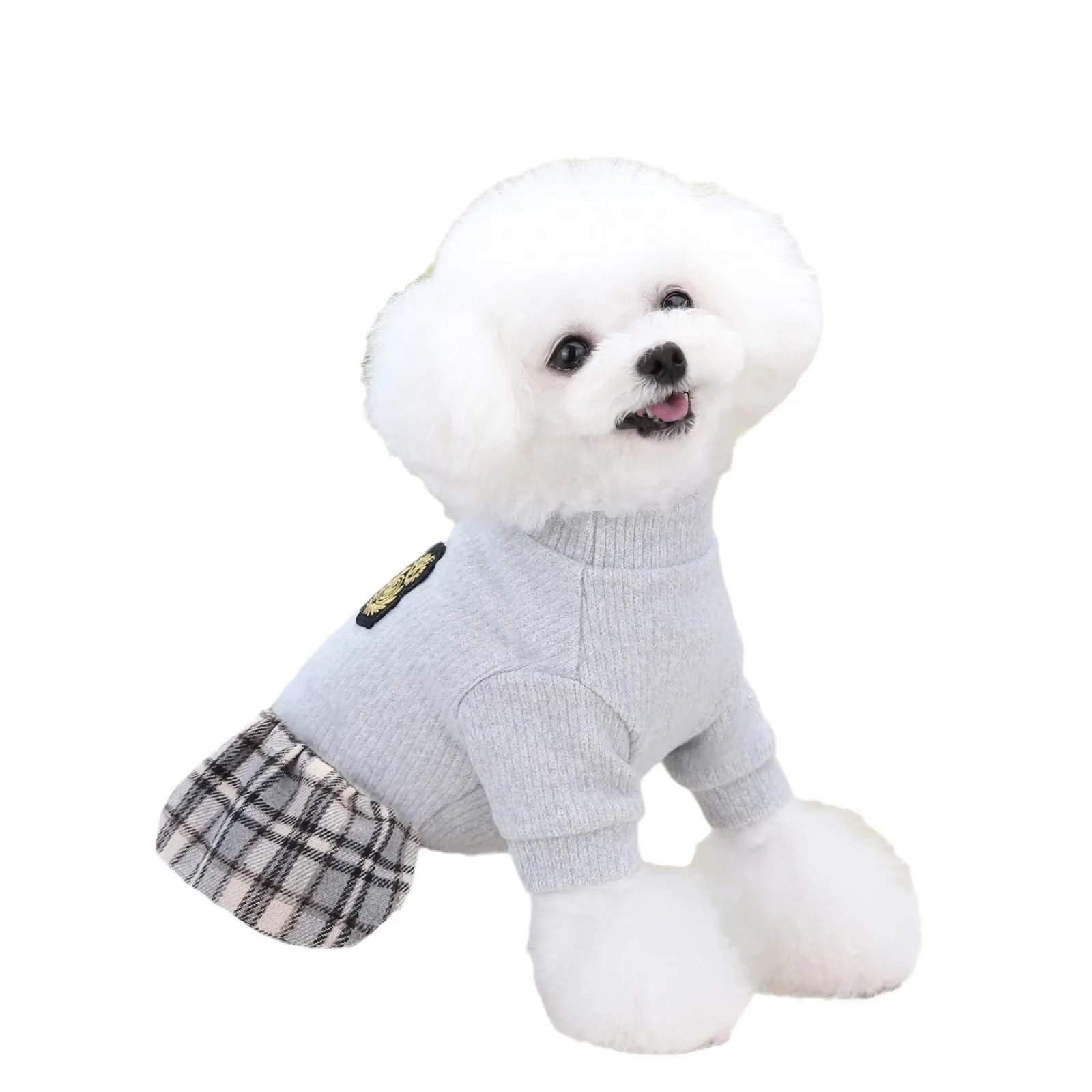 Falda corta a cuadros con empalme superior de punto para mascotas, suéteres de otoño e invierno, ropa para perros, gatos, falda a cuadros de invierno - imagen 5