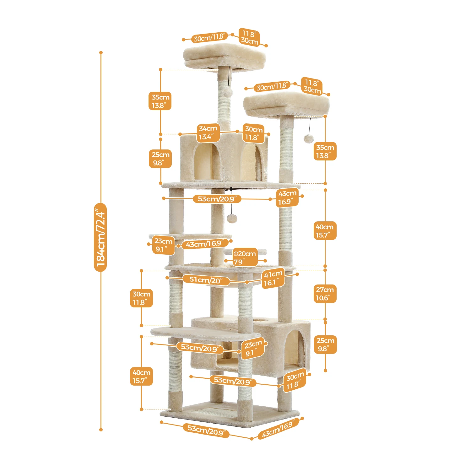 Torre de árbol para gatos de varios niveles con postes y tablero rascadores, hamaca, condo para gatos, percha superior espaciosa, bolas colgantes para gatos de interior - imagen 2
