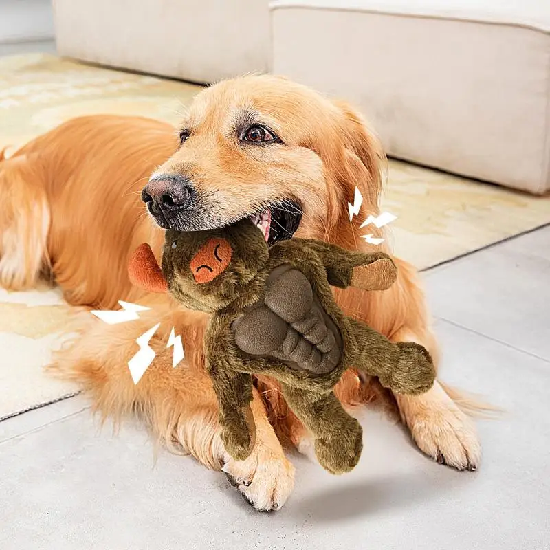 Juguete para perros, juguete de peluche con chirrido de vaca para perros, suministros aptos para todos los cachorros, juguete interactivo orangután, divertido y duradero, molar para masticar, lindo - imagen 4
