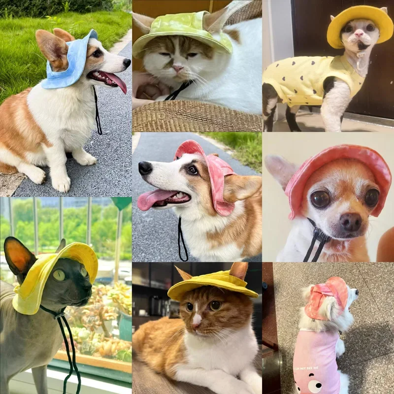 Gorro de béisbol ajustable con agujeros para las orejas para perros medianos y pequeños, gorro para el sol para gatos, suministros para sombreros al aire libre, 1 ud. - imagen 2