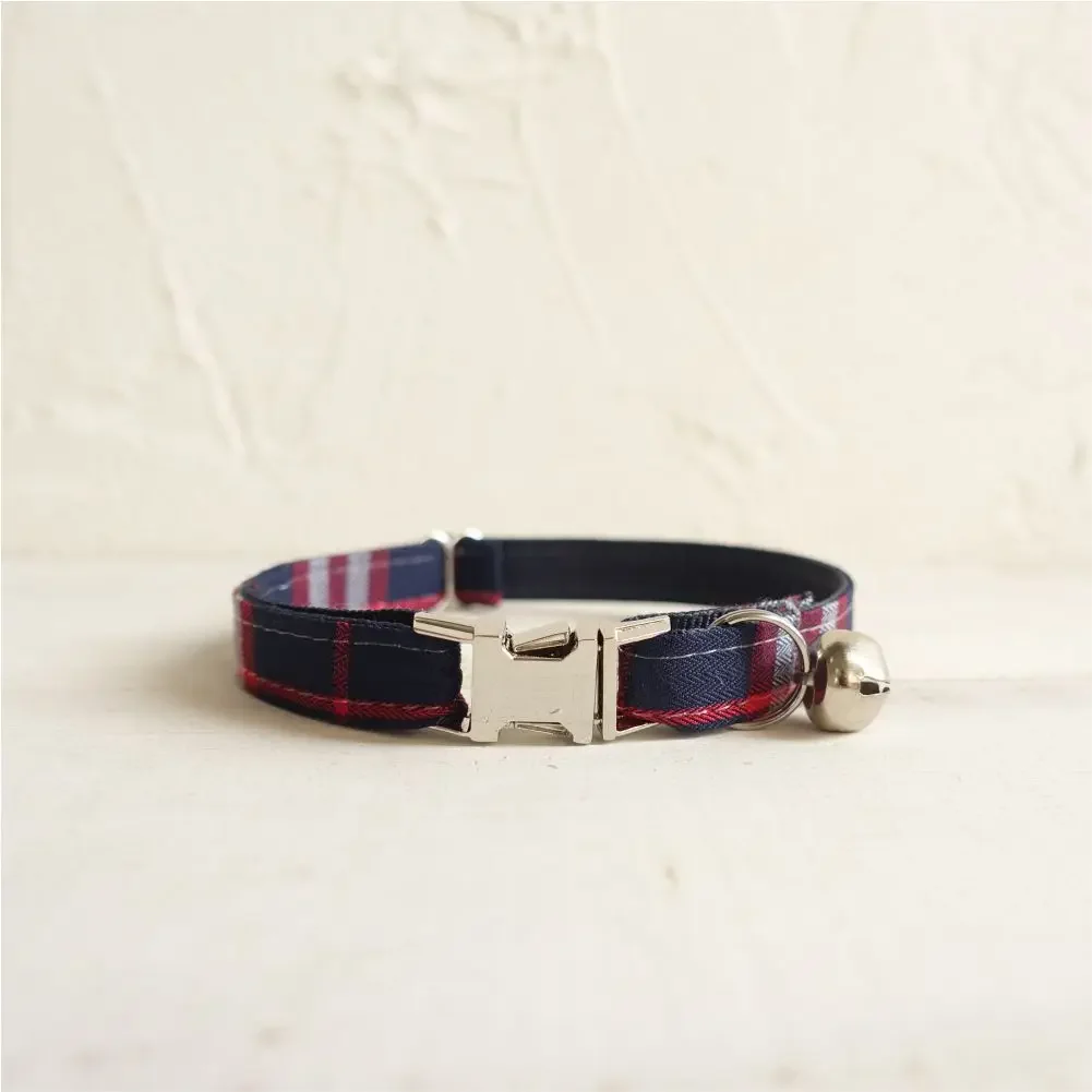 Collar de gato personalizado con campana, placa de identificación personalizada, hebilla de metal de identificación ajustable, collares de gato a cuadros morados con campana - imagen 3