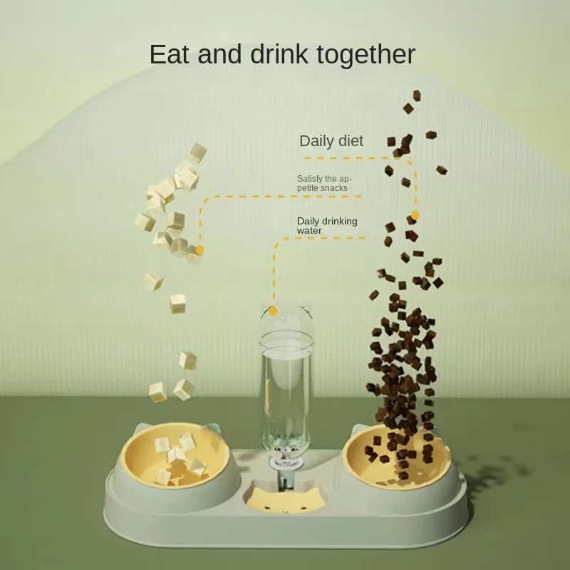 comedero gato Utensilios de comida para mascotas, botella para beber con cinturón de Color, tazón tres en uno, tazón de alimentación y agua para gatos - imagen 3